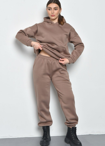 Спортивний костюм жіночий на флісі кольору капучино